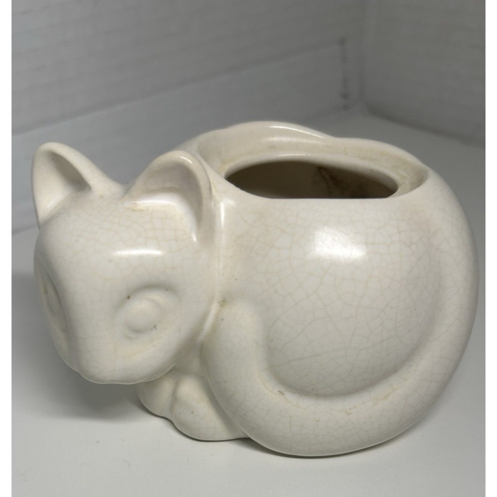 Vintage Nancy Lopez Ceramic White CAT Candle Holder 3" Tall Made in Japan PO36